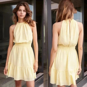 Aritzia Wilfred Effet Halter Ruffle Dress Light Yellow Size Small